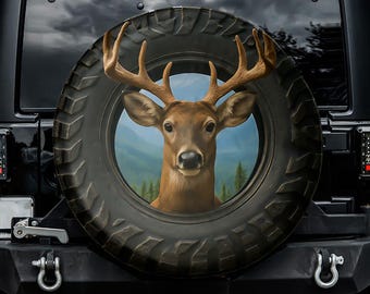 Deer in Tire Spare Tire Cover, No Camera Hole, For Jeep, For Bronco, For FJ Cruiser, For Camper, For RV, For SUV