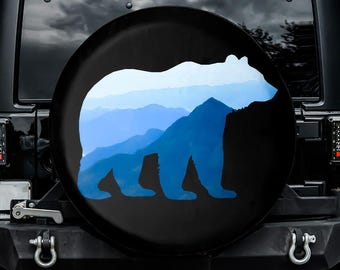 Mountain Bear - Blue Haze Spare Tire Cover, No Camera Hole, For Jeep, For Bronco, For FJ Cruiser, For Camper, For RV, For SUV
