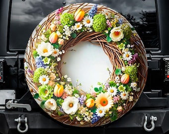 Reservewielhoes met lentebloemenkrans, zonder camera-uitsparing, voor Jeep, Bronco, FJ Cruiser, camper, caravan, SUV