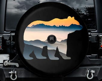 Mountain Bear - Smoky Mountain Spare Tire Cover, With Camera Hole, For Jeep, For Bronco, For FJ Cruiser, For Camper, For RV, For SUV