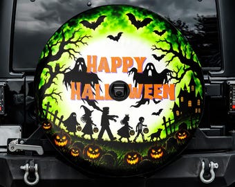 Happy Halloween reservewielhoes met camera-opening, voor Jeep, Bronco, FJ Cruiser, camper, caravan, SUV