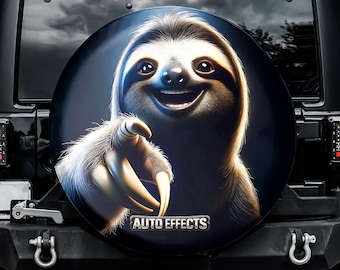 Funny Jungle Animals Pointing Sloth Spare Tire Cover, No Camera Hole, For Jeep, For Bronco, For Camper, For RV, For SUV