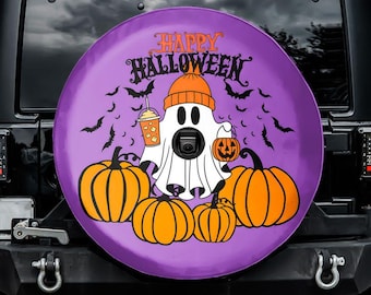 Halloween Retro Ghost Spare Tire Cover, With Camera Hole, For Jeep, For Bronco, For FJ Cruiser, For Camper, For RV, For SUV