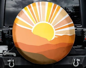 Boho Mountain Sunset Spare Tire Cover, No Camera Hole, For Jeep, For Bronco, For Camper, For RV, For SUV