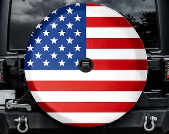 All American Flag Spare Tire Cover, With Camera Hole, For Jeep, For Bronco, For Camper, For RV, For SUV, Patriot