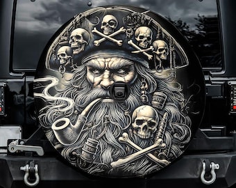 Blackbeard Pirate of Ocracoke Spare Tire Cover, With Camera Hole, For Jeep, For Bronco, For Camper, For RV, For SUV