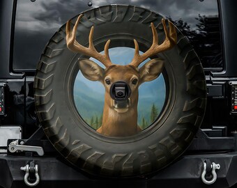 Deer in Tire Spare Tire Cover, With Camera Hole, For Jeep, For Bronco, For FJ Cruiser, For Camper, For RV, For SUV