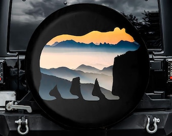 Mountain Bear - Smoky Mountain Spare Tire Cover, No Camera Hole, For Jeep, For Bronco, For FJ Cruiser, For Camper, For RV, For SUV