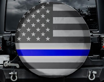 All American - Law Enforcement Blue Spare Tire Cover, No Camera Hole, For Jeep, For Bronco, For FJ Cruiser, For Camper, For RV, For SUV