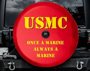 U S M C - Once a Marine Spare Tire Cover, With Camera Hole, For Jeep, For Bronco, For FJ Cruiser, For Camper, For RV, For SUV
