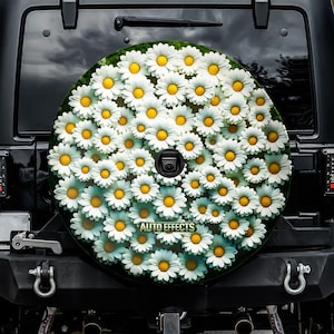 Funda para rueda de repuesto con estampado de margaritas blancas, con orificio para cámara, para Jeep, Bronco, autocaravana, vehículo recreativo, SUV.