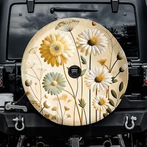 Daisey Accents Spare Tire Cover, With Camera Hole, For Jeep, For Bronco, For Camper, For RV, For SUV, Flowers, For Her