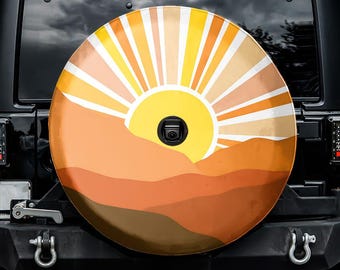 Boho Mountain Sunset Spare Tire Cover, With Camera Hole, For Jeep, For Bronco, For Camper, For RV, For SUV