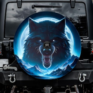 Fenrir the Wolf Spare Tire Cover, With Camera Hole, For Jeep, For Bronco, For Camper, For RV, For SUV