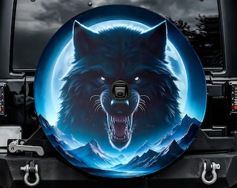 Fenrir the Wolf Spare Tire Cover, With Camera Hole, For Jeep, For Bronco, For Camper, For RV, For SUV