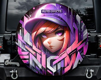 Enigma Anime Graffiti Spare Tire Cover, No Camera, For Jeep, For Bronco, For FJ Cruiser, For Camper, For RV, For SUV