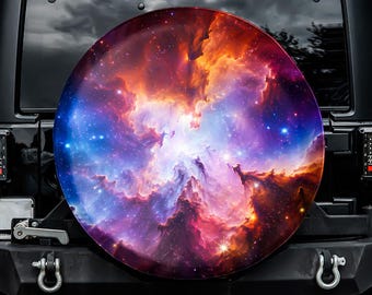 Reservewielhoes met ruimtenevelmotief, zonder camera-uitsparing, voor Jeep, Bronco, FJ Cruiser, camper, caravan, SUV