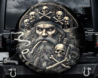 Blackbeard Pirate of Ocracoke Spare Tire Cover, No Camera Hole, For Jeep, For Bronco, For Camper, For RV, For SUV