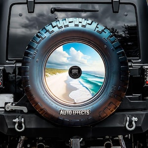Beach in Tire Spare Tire Cover, With Camera Hole, For Jeep, For Bronco, For Camper, For RV, For SUV