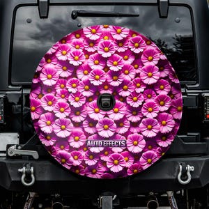 Pink Cosmos Flowers Spare Tire Cover, With Camera Hole, For Jeep, For Bronco, For Camper, For RV, For SUV