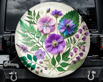 Reservewielhoes met geperste paarse bloemen, zonder camera-uitsparing, voor Jeep, Bronco, FJ Cruiser, camper, caravan, SUV