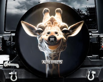 Funny Jungle Animals Smiling Giraffe Spare Tire Cover, With Camera Hole, For Jeep, For Bronco, For Camper, For RV, For SUV