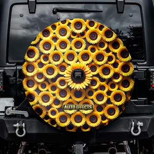 Sunflowers Spare Tire Cover, With Camera Hole, For Jeep, For Bronco, For Camper, For RV, For SUV