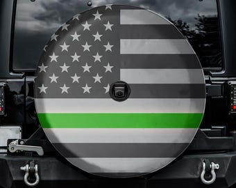 All American - Military Green Memorial Spare Tire Cover, With Camera Hole, For Jeep, For Bronco, For FJ Cruiser, For Camper, For RV, For SUV