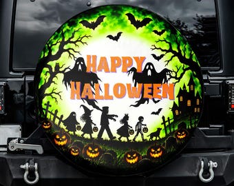 Reservewielhoes met Halloween-thema, zonder camera-opening, voor Jeep, Bronco, FJ Cruiser, camper, caravan, SUV