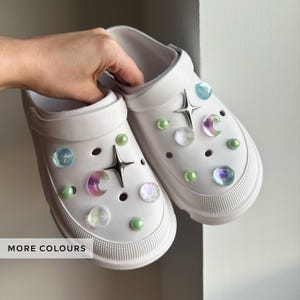 Celestial Galaxy Shoe Charm Set: Jelly Moon, Stars & Pearls Charms - Set of 16