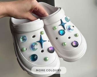 Celestial Galaxy Shoe Charm Set: Jelly Moon, Stars & Pearls Charms - Set of 16