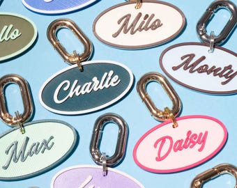 Personalised Retro Pet Name Tag | Custom Vintage Style Dog Cat ID | Various Sizes and Colours
