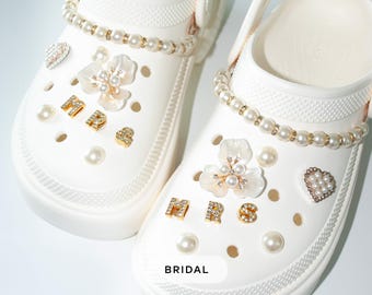 Charms de perla para zapatos de novia / Conjunto de flores y diamantes de imitación «Mr & Mrs»
