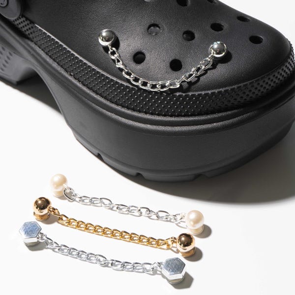 Mini Side Schuhkette Charms | Gold & Silver Clog Ketten aus Metall und Perle