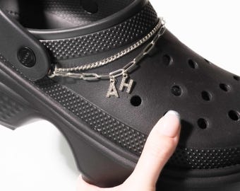 Aangepaste letters paar zilveren bling-hanger schoenkettingen met dubbele streng voor klompen