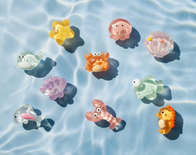 Kawaii Sea Creatures Transparent Resin Shoe Charms | Ocean Creature Animals