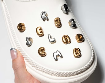 Personalized Metal-Look Alphabet Shoe Charms: Silver or Gold Initial Charms
