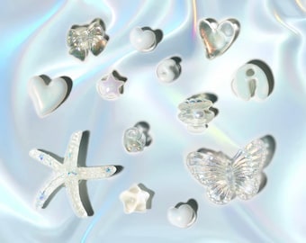 80+ Aurora Glitter Shoe Charms | Iridescent Holographic Sparkle Clog Charms in Transparent, White