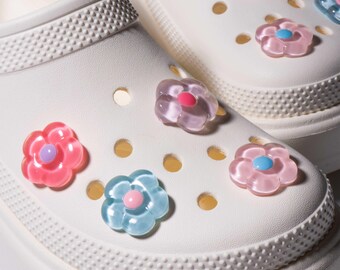 Pastel Jelly Flower Shoe Charms: Girly Clog Decoration - Set of 8