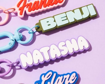 Custom Name Keychain | Personalised Bag Charm in Bubble, Sans Serif or Script Type, Cute Name Tag Keyring Gift