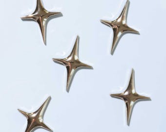 Metal Star Fridge Magnets | Set of 3, Polished Silver or Gold Modern Decor