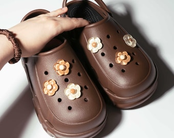Jelly Flower Shoe Charms: Brown & Cream Neutral Set of 6