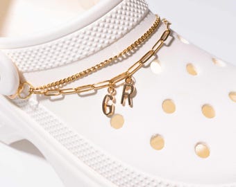 Custom Letters Pair of Gold Double Strand Shoe Chains for Clogs