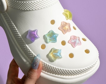 Jelly Glitter Aurora Star Shoe Charms | Iridescent Sparkle Stars Charm Set for Shoes