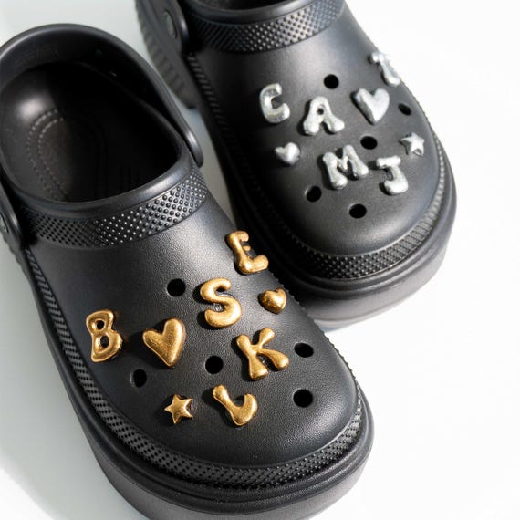 Y2K Bubble Letter Shoe Charm: Liquid Look in Silver or Gold