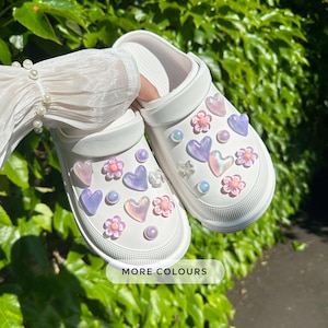 Purple and Pink Pastel Shimmer Hearts and Pearls Full Shoe Charm Set