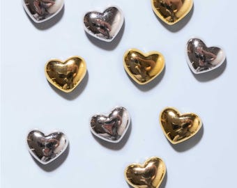 Metal Heart Fridge Magnets | Set of 5, Polished Silver or Gold Modern Decor