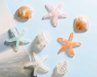 Under the Sea Fridge Magnets Set | Iridescent Shells, Starfish, Ocean & Beach Decor
