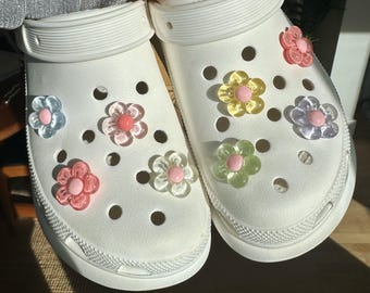 Pastel Flower Shoe Charm Set | Clear Transparent Flowers Charms Set