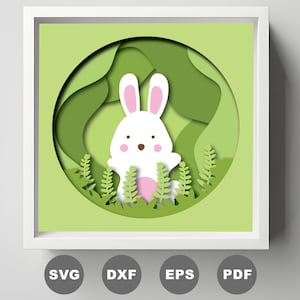 Boîte d'ombre de lapin, animal en couches 3D dans la forêt verte SVG, fichier svg Cricut bricolage, 3D papier découpé caisson lumineux SVG, Silhouette Cricut